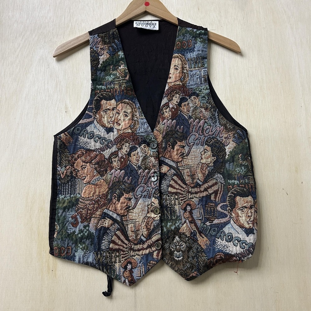 Vintage 90s Idea Nuova Vest Womens Small Hollywood Movie Tapestry Button Up